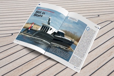 Skipper magazine on the Discovery 45 OC: “Eye catcher among steel yachts”